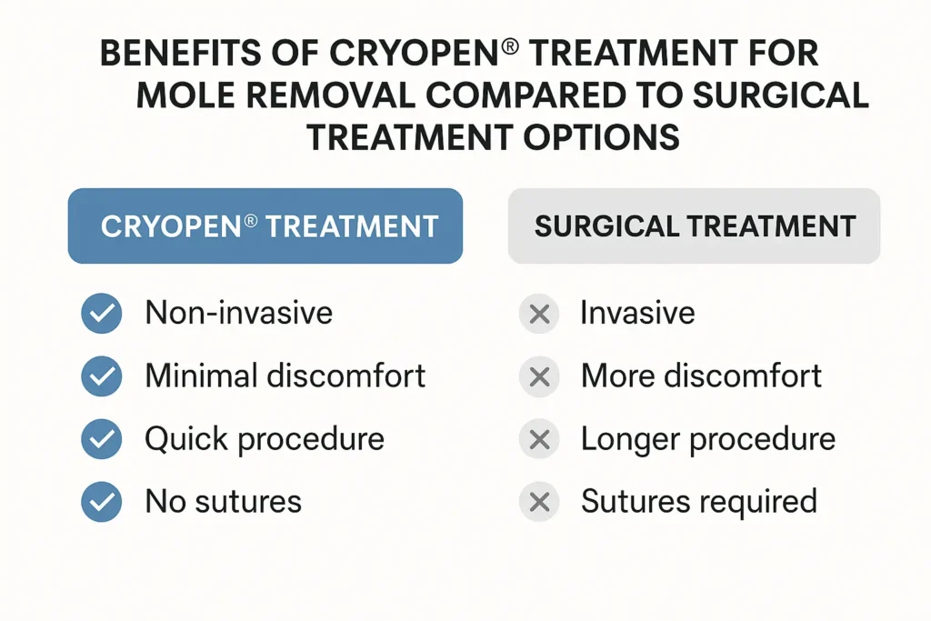 Table to show the benefits of getting moles removed Greater London (Hammersmith and Fulham) from LA LIPO