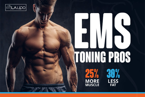 Graphic of man with toned body showing the benefits of LA-EMS Body Sculpting Greater London (Hammersmith and Fulham) treatment