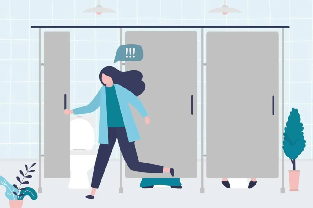 graphic of Urine incontinence Greater London (Hammersmith and Fulham) woman running to the toilet.