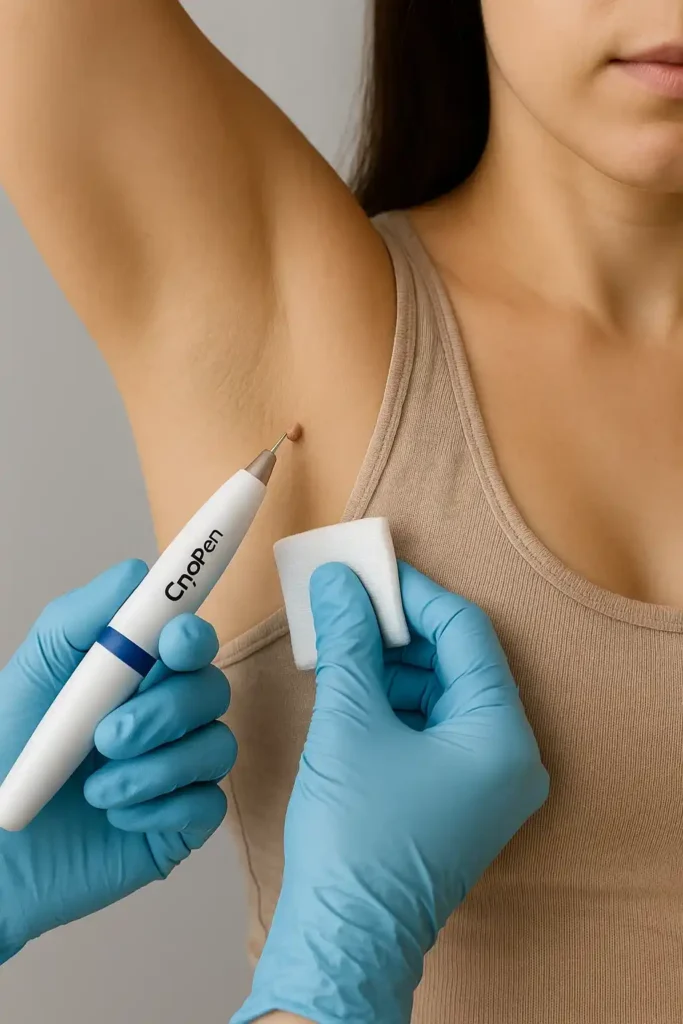 woman having cryopen to remove underarm skin tags Greater London (Hammersmith and Fulham)