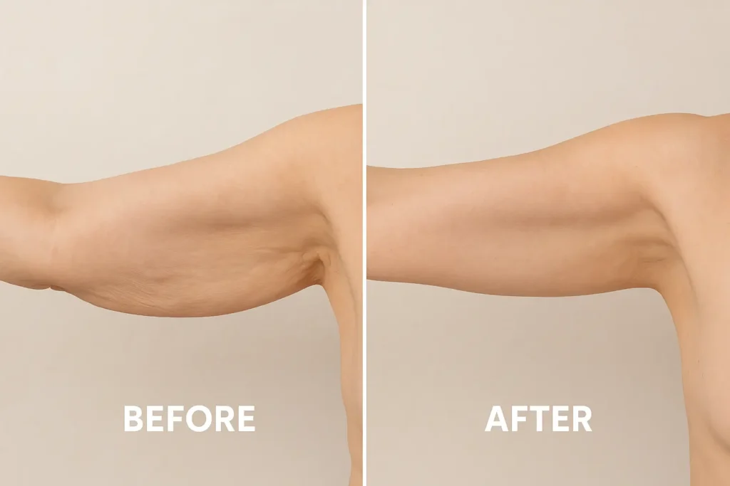 Picture of LA LIPO Greater London (Hammersmith and Fulham) before and after results of skin tightening treatment on the upper arms.